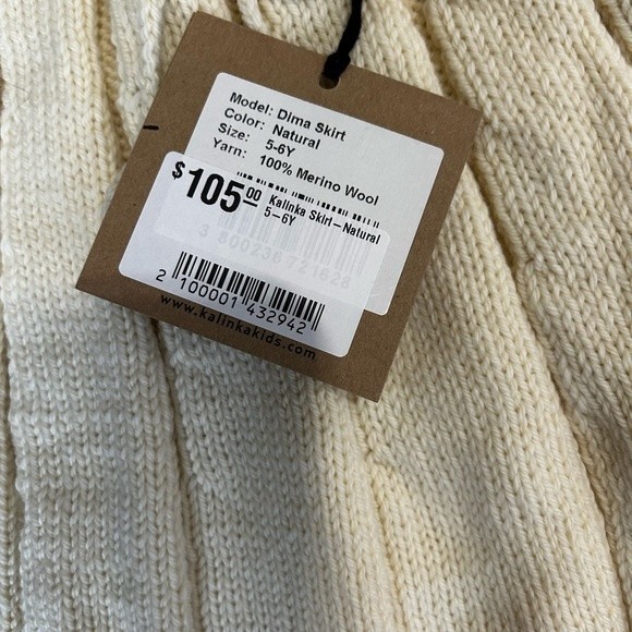 Kalinka Knits Girls Natural Ivory Hand Knit Merino Wool Pleated Skirt - Picture 3 of 5